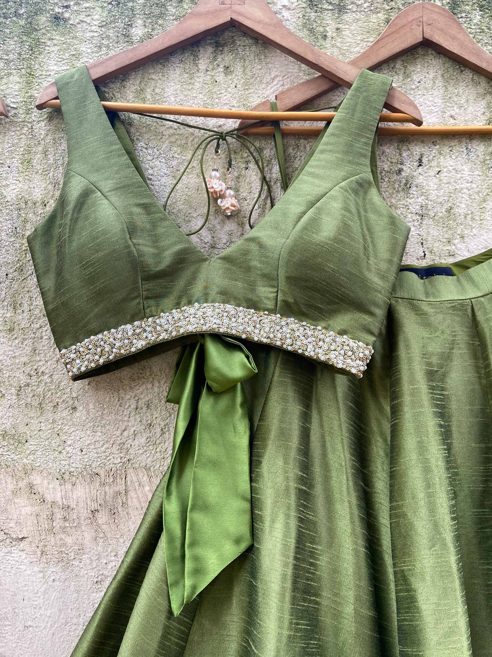Moss Green Sequin Lehenga Set image 1