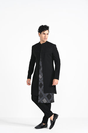 Black Panelled Achkan Set image 7