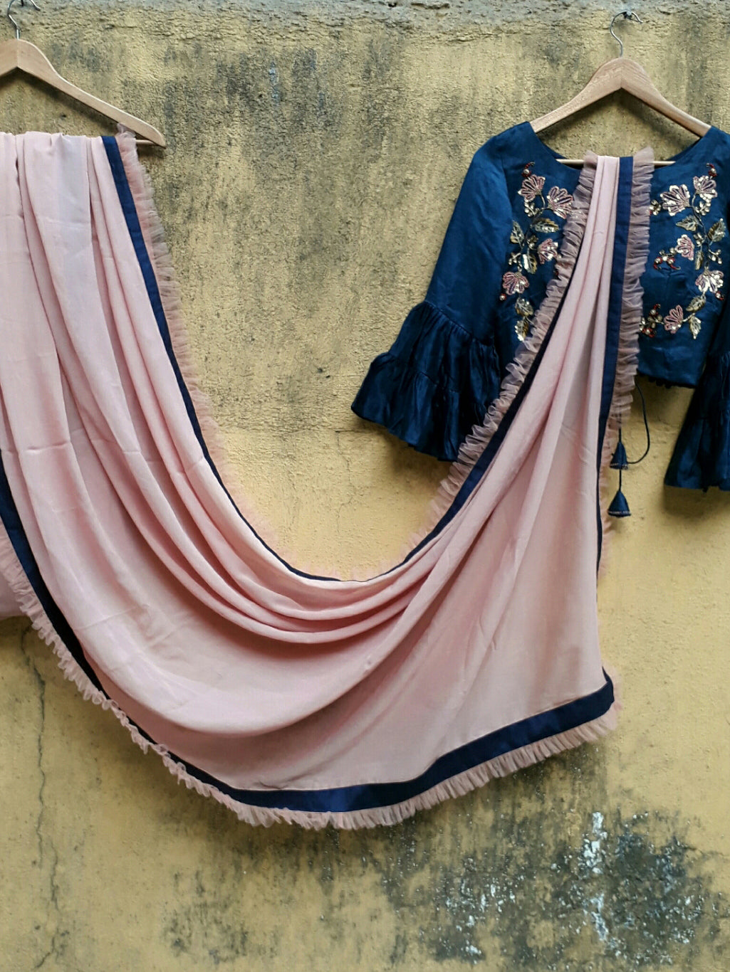 Nude Pink Ruffle Saree with Blouse - L image