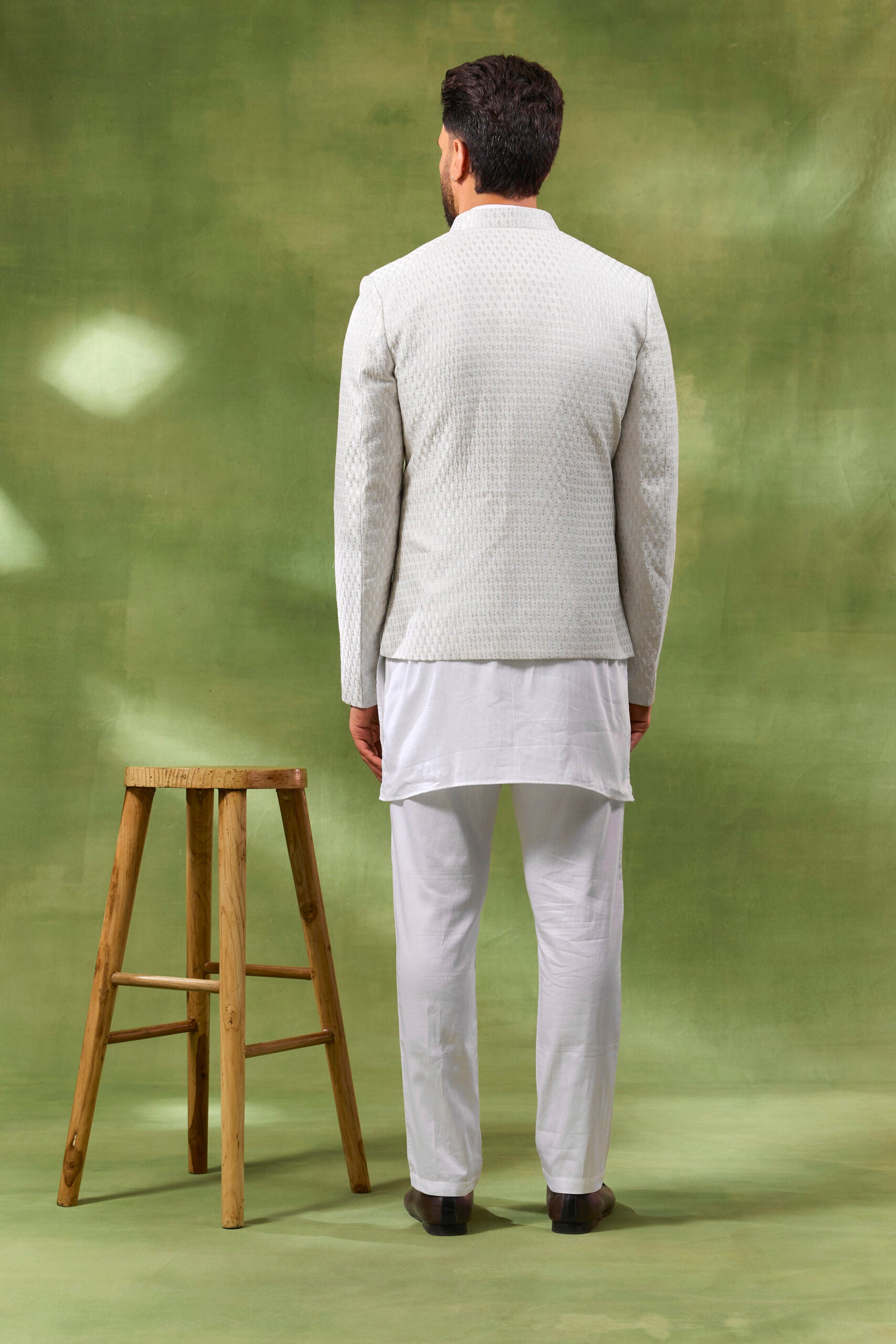 Ivory Embroidered Indo Western Set image 3