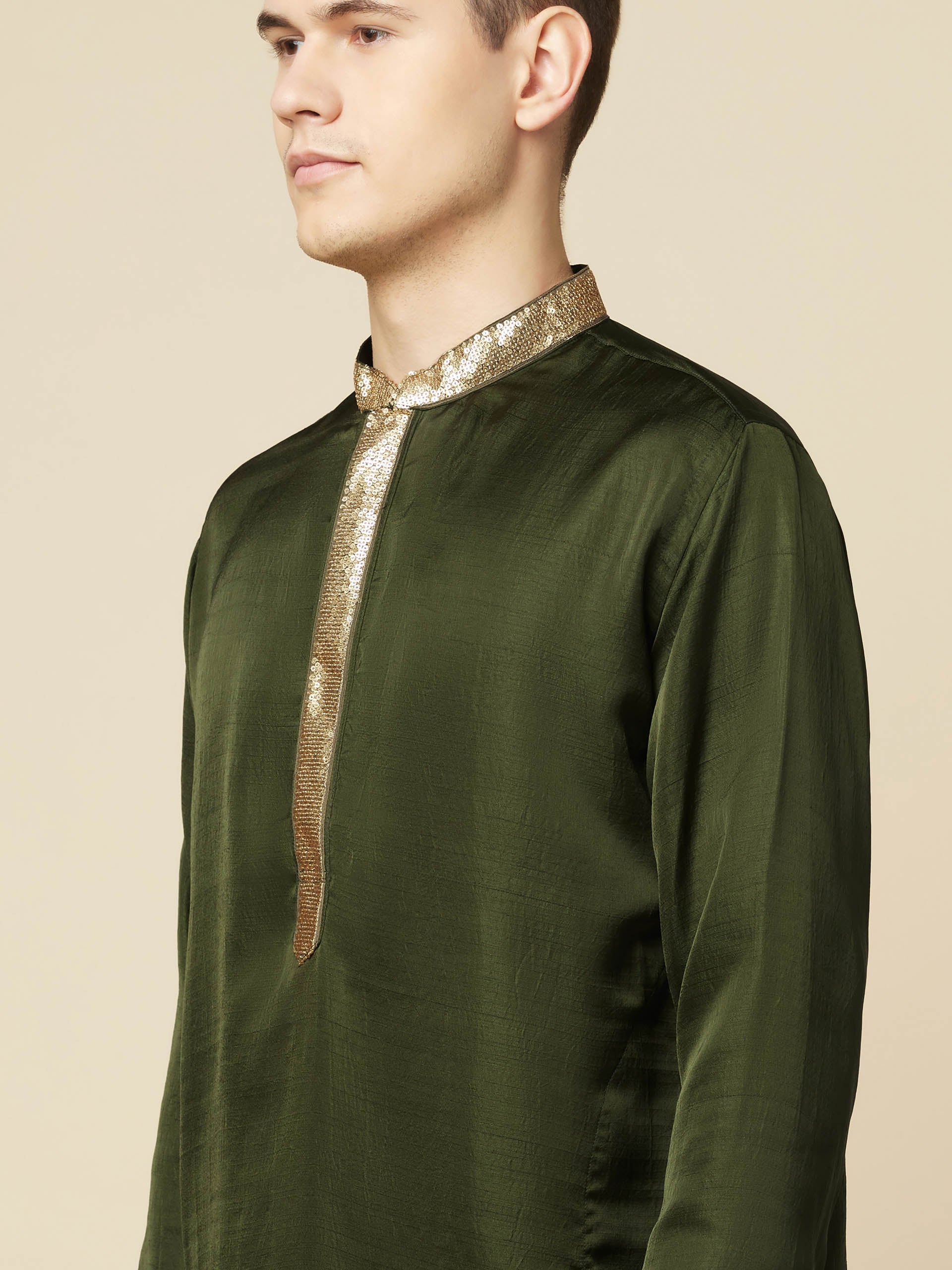Olive Green Art Silk Kurta image 0