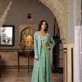 Green Georgette Hand Embroidered Jacket Set image 0