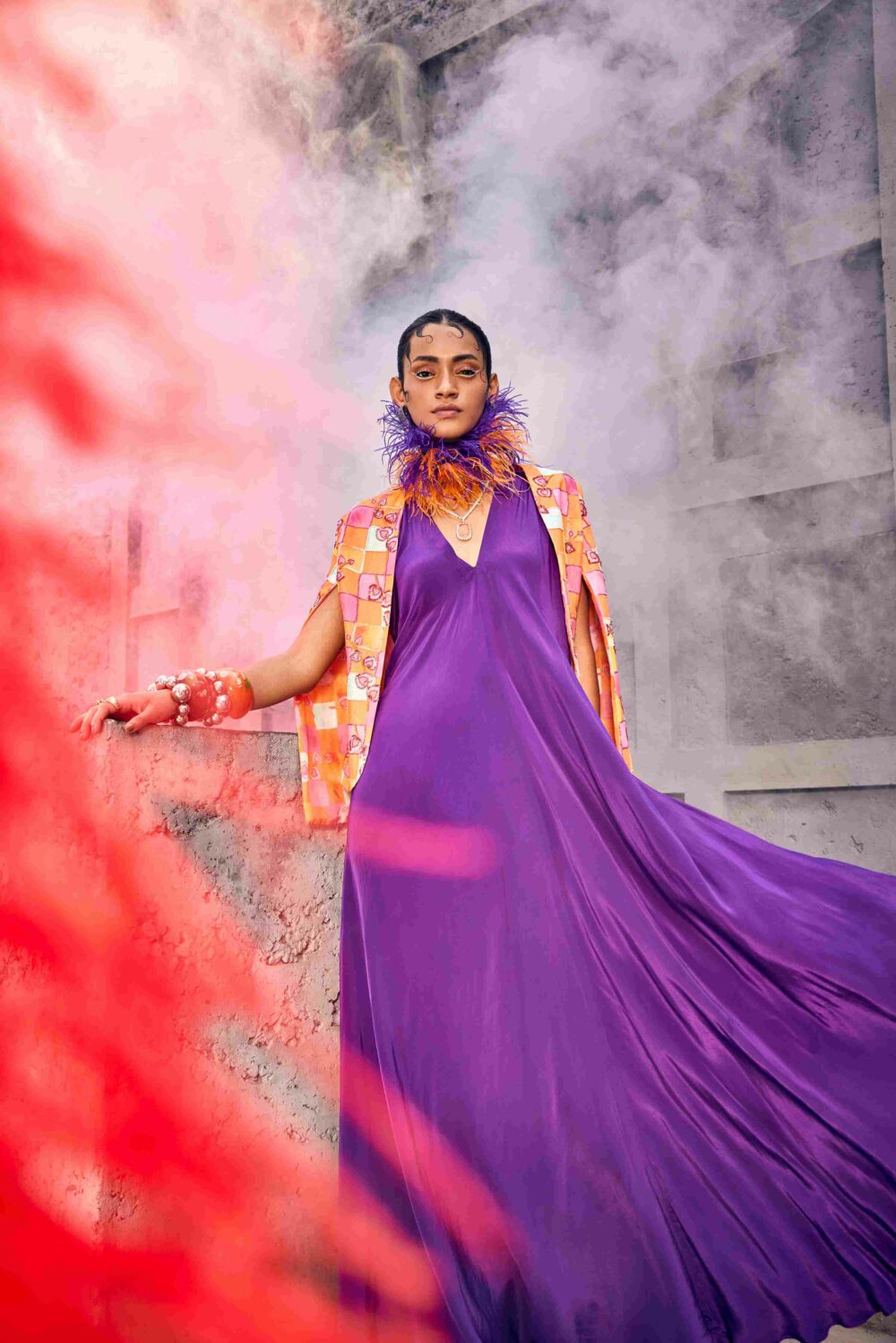 Plain Purple Chic Gown With Cape Jacket image 3