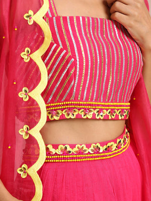Fuchsia Embroidered Lehenga Set with Cape image 5