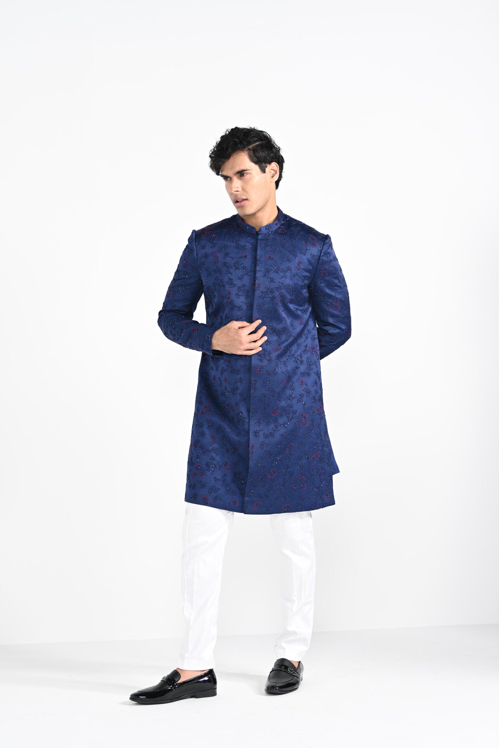 Royal Blue French Knot Achkan Set image 12