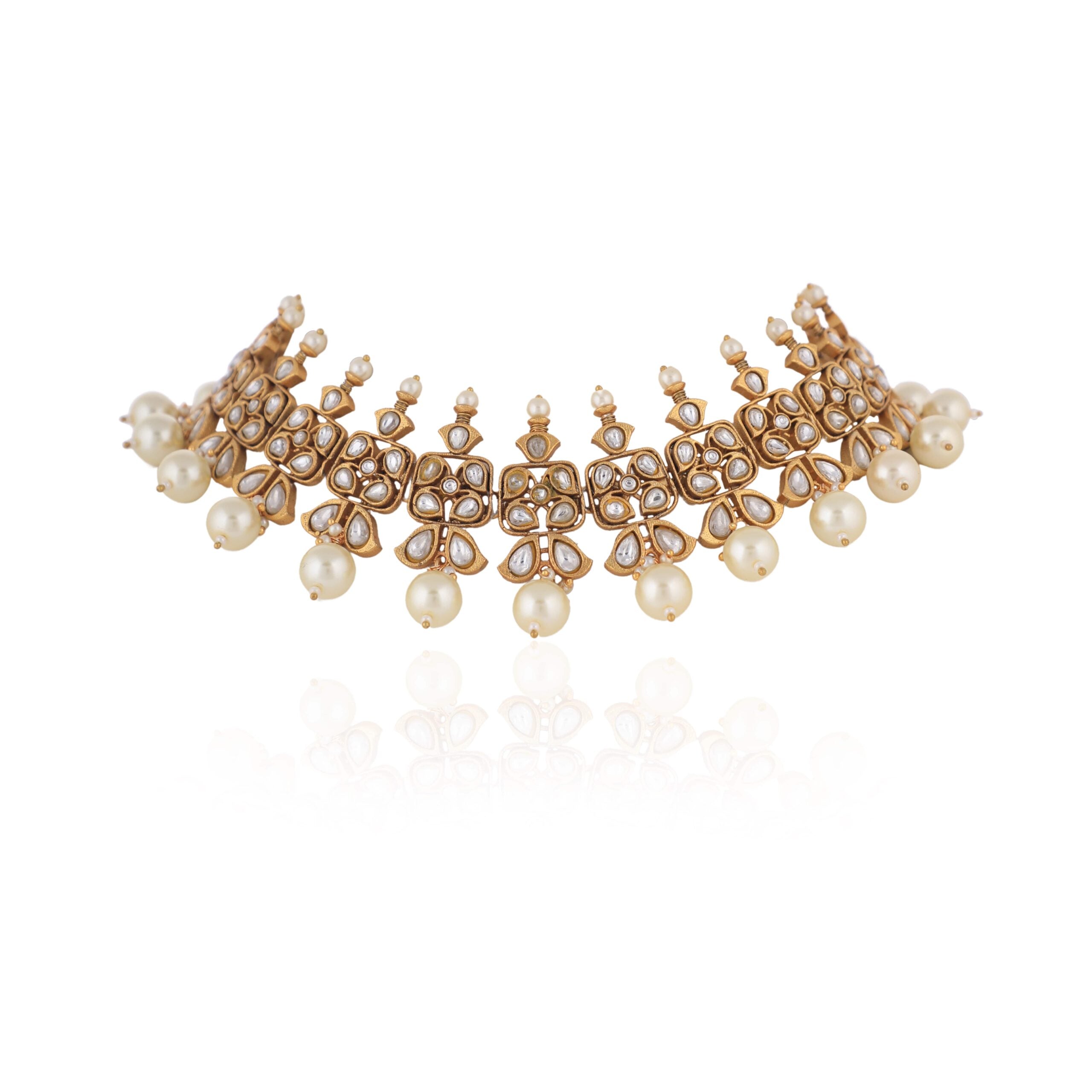 Off White Pearl and Jadtar Elegance Choker Set image 2