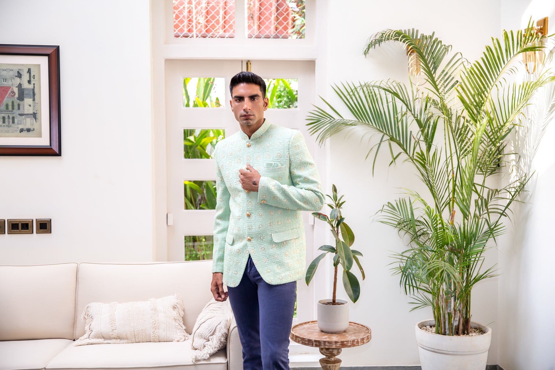 Mint Green Embroidered Jodhpuri Jacket image 3