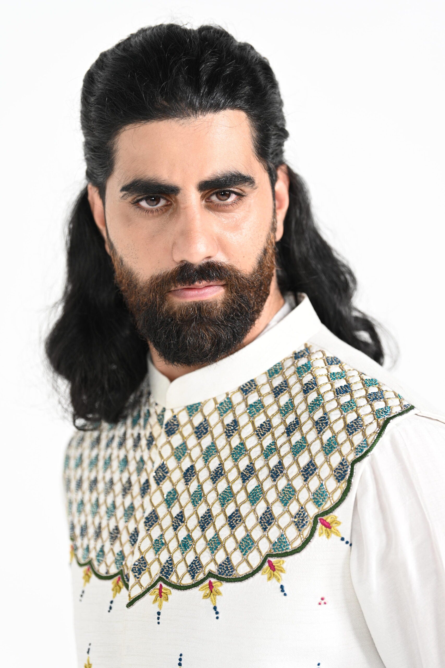 Rajasthani Peacock Work Nehru With a Drape Kurta Set image 5