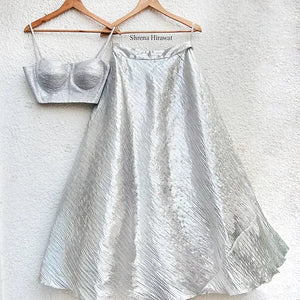 Metallic Silver Glam Skirt Lehenga Set - XL image