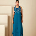 Handcrafted Teal Blue Fusion Dress image 0