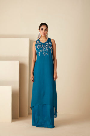 Handcrafted Teal Blue Fusion Dress image 0