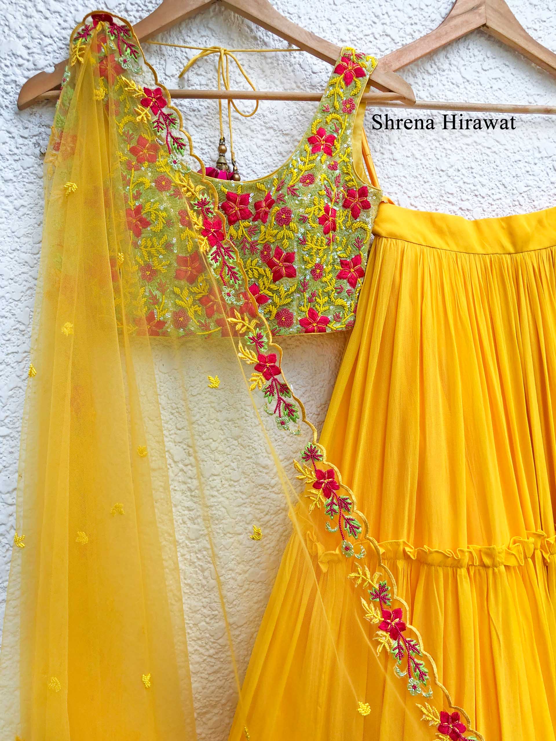 Yellow Floral Embroidered Lehenga Set image 1