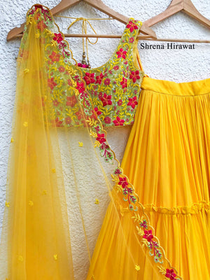 Yellow Floral Embroidered Lehenga Set image 1