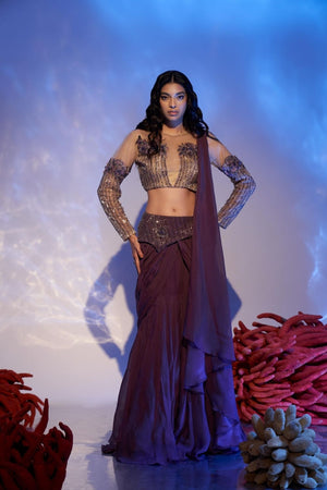 Mauve Floral Sequins Saree - M image