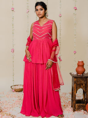 Fuchsia Pink Mirror Sharara Set image 3