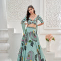 Dusty Blue hand painted lehenga set image 0