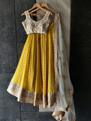 Yellow and Ivory Lehenga Set image 0