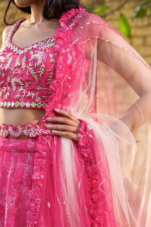 Pink Georgette &amp; Net Printed Lehenga Set image 1