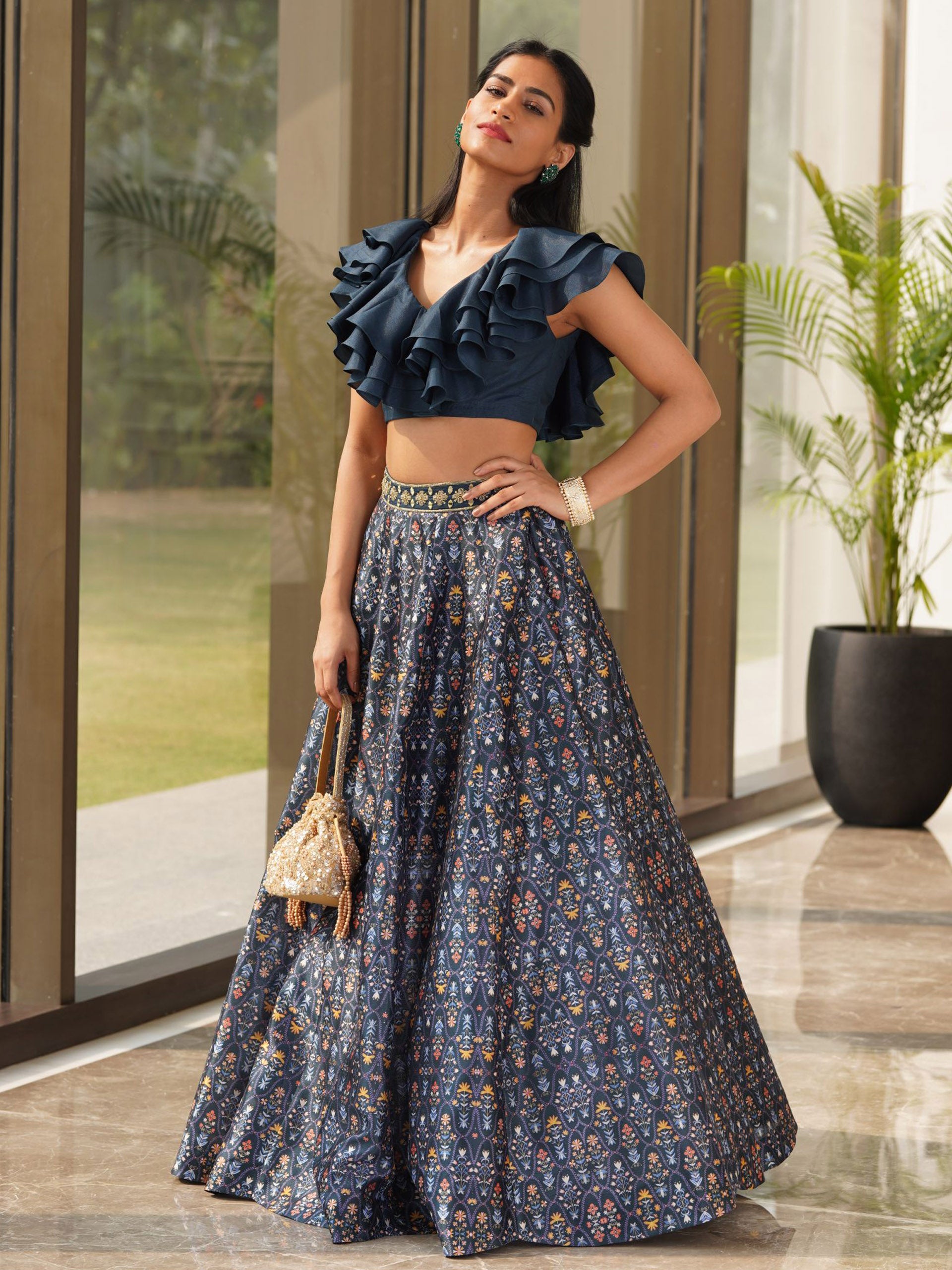 Deep Teal Imaara Lehenga Set - L image
