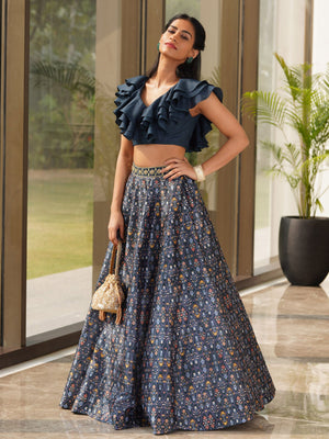 Deep Teal Imaara Lehenga Set - L image