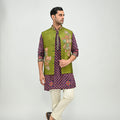 Plum Kurta Paired with Patch Olive Bundi  Pant Set image 0