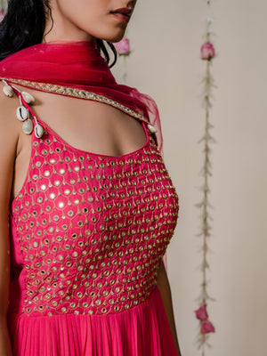 Fuchsia Pink Mirror Anarkali Se image 1