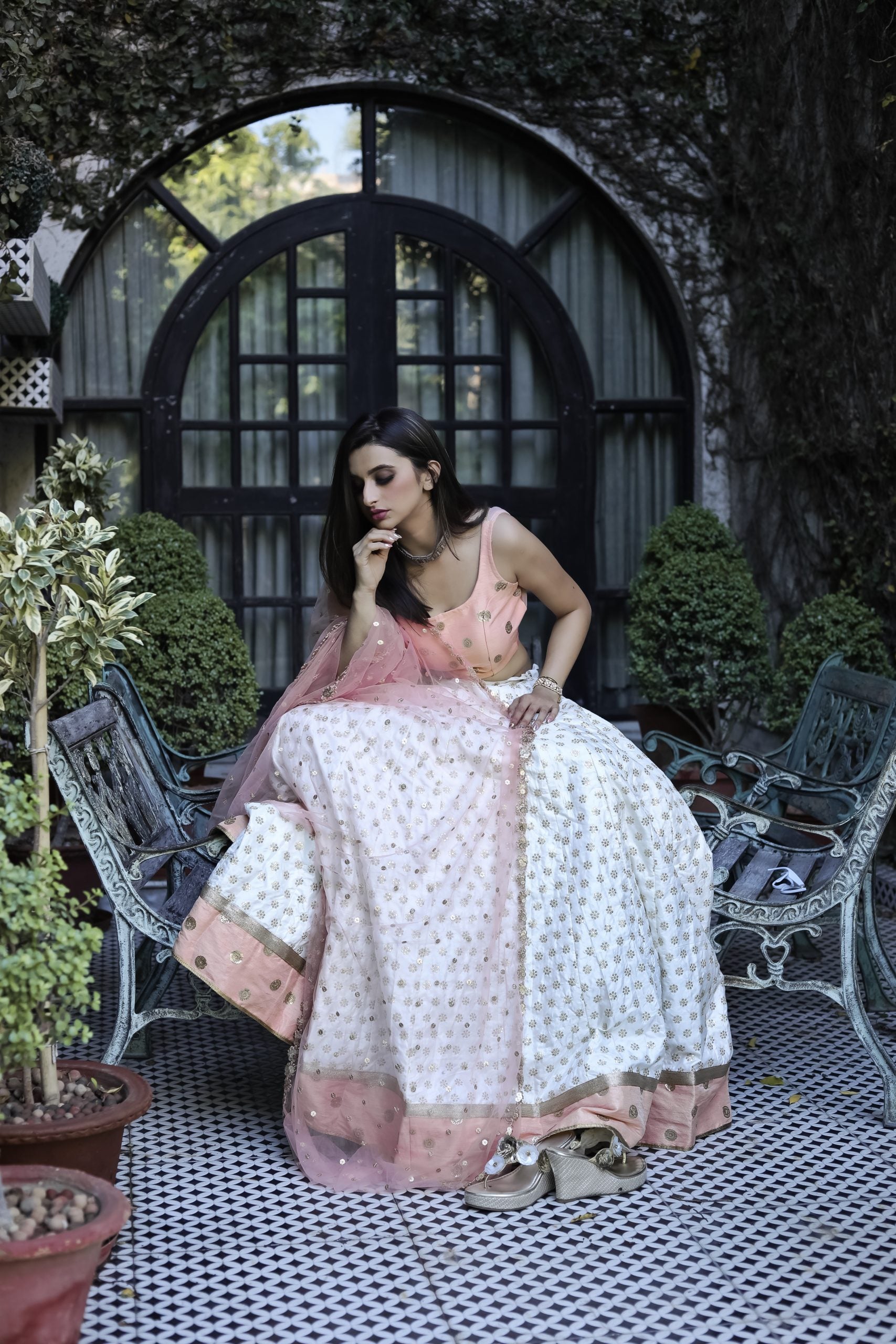 White and Peach Lehenga Set image 4