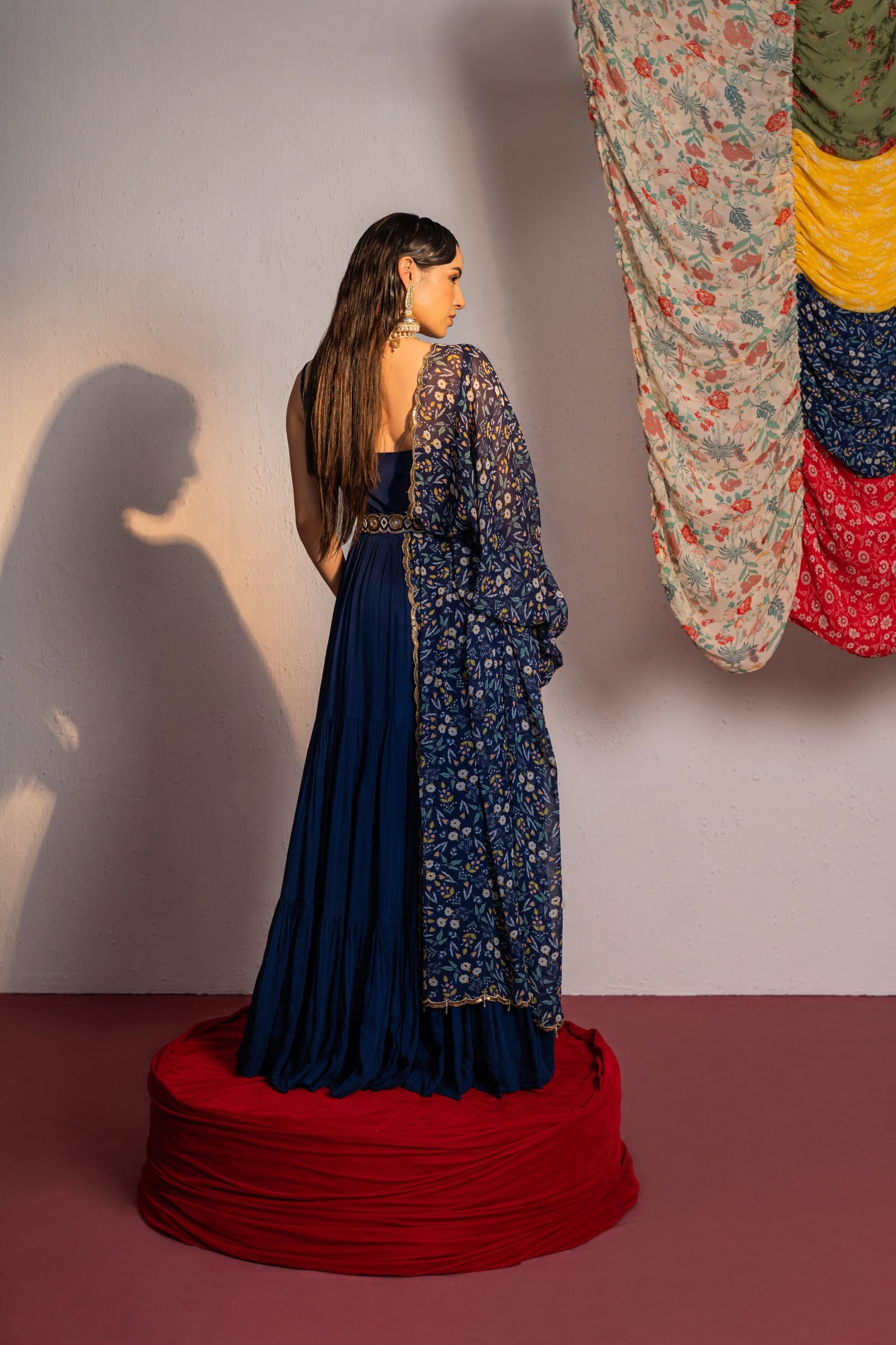 Royal Blue Printed And Embroidered Anarkali Suit Set image 4