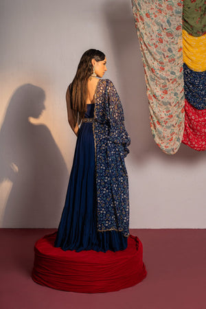 Royal Blue Printed And Embroidered Anarkali Suit Set image 4