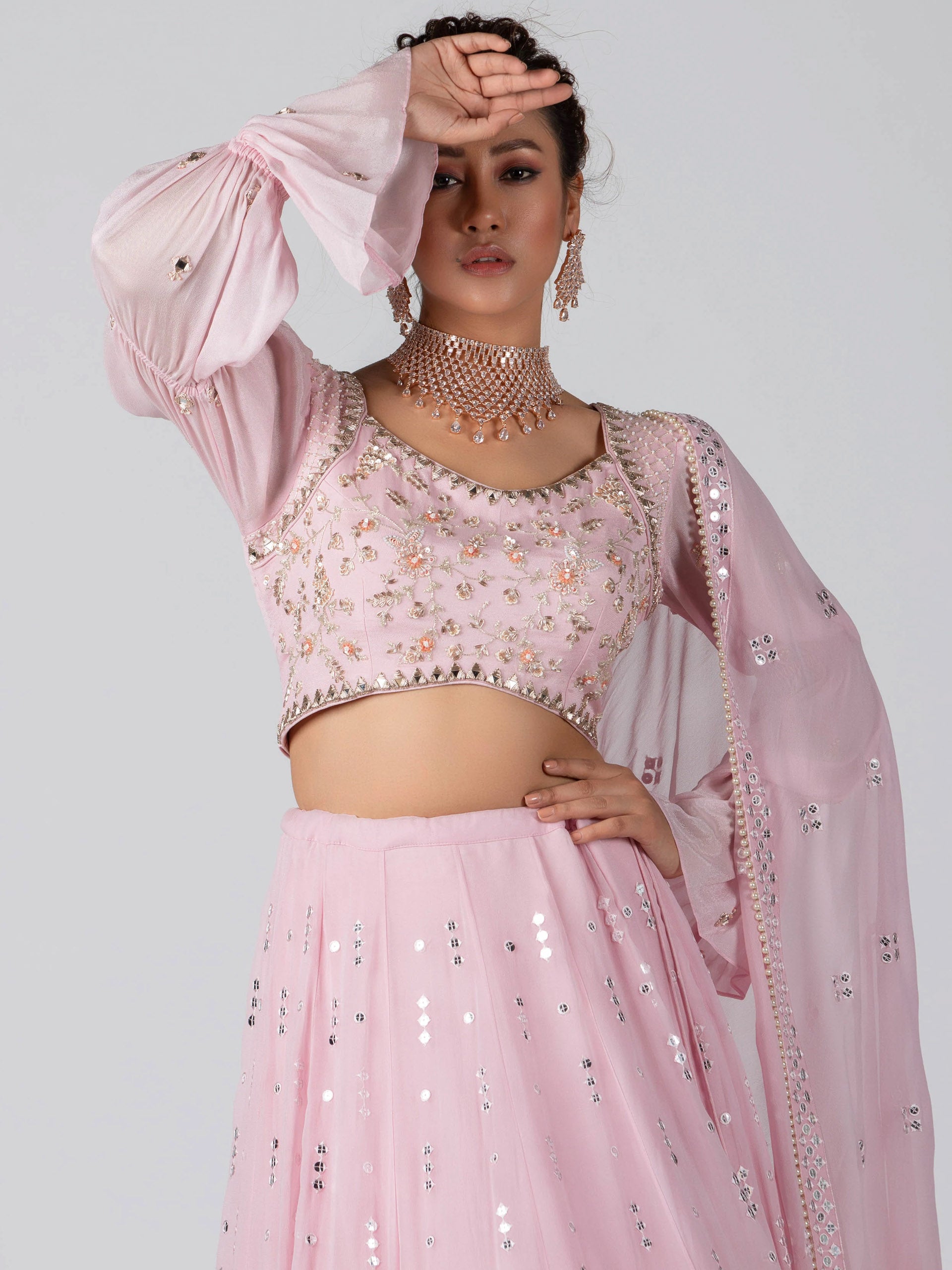 Light Pink Mirror Lehenga Set image 2