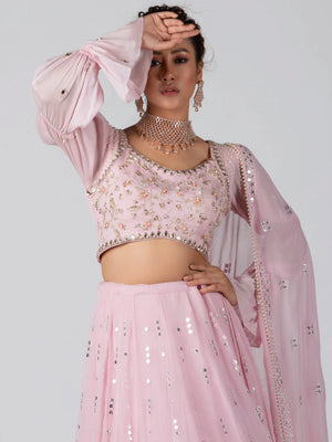 Light Pink Mirror Lehenga Set image 2