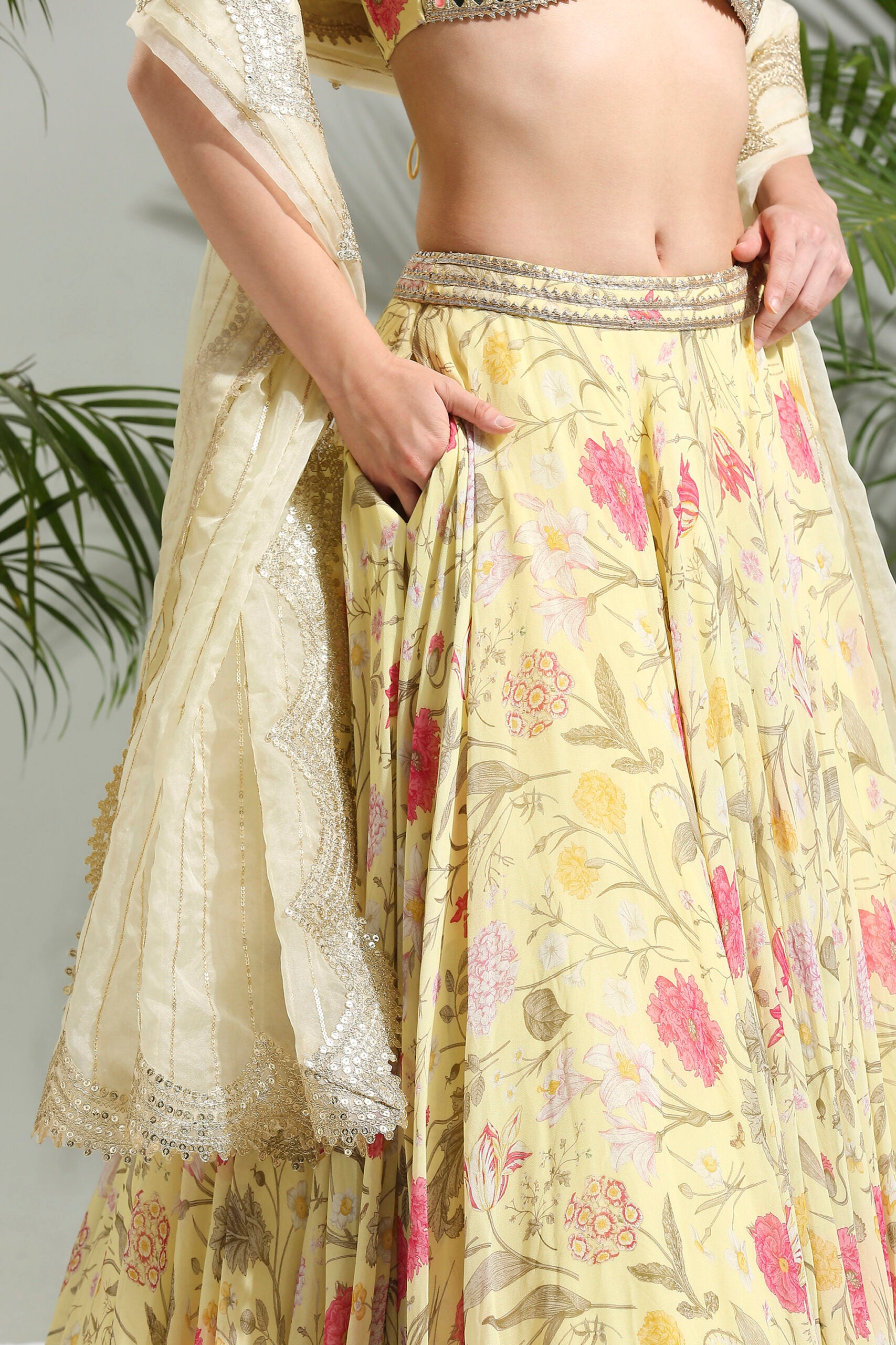 Yellow Floral Lehenga Set image 6