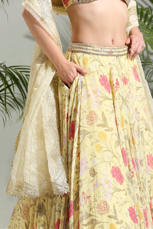 Yellow Floral Lehenga Set image 6