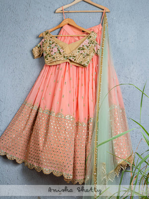 Georgette Coral Lehenga Set image 1