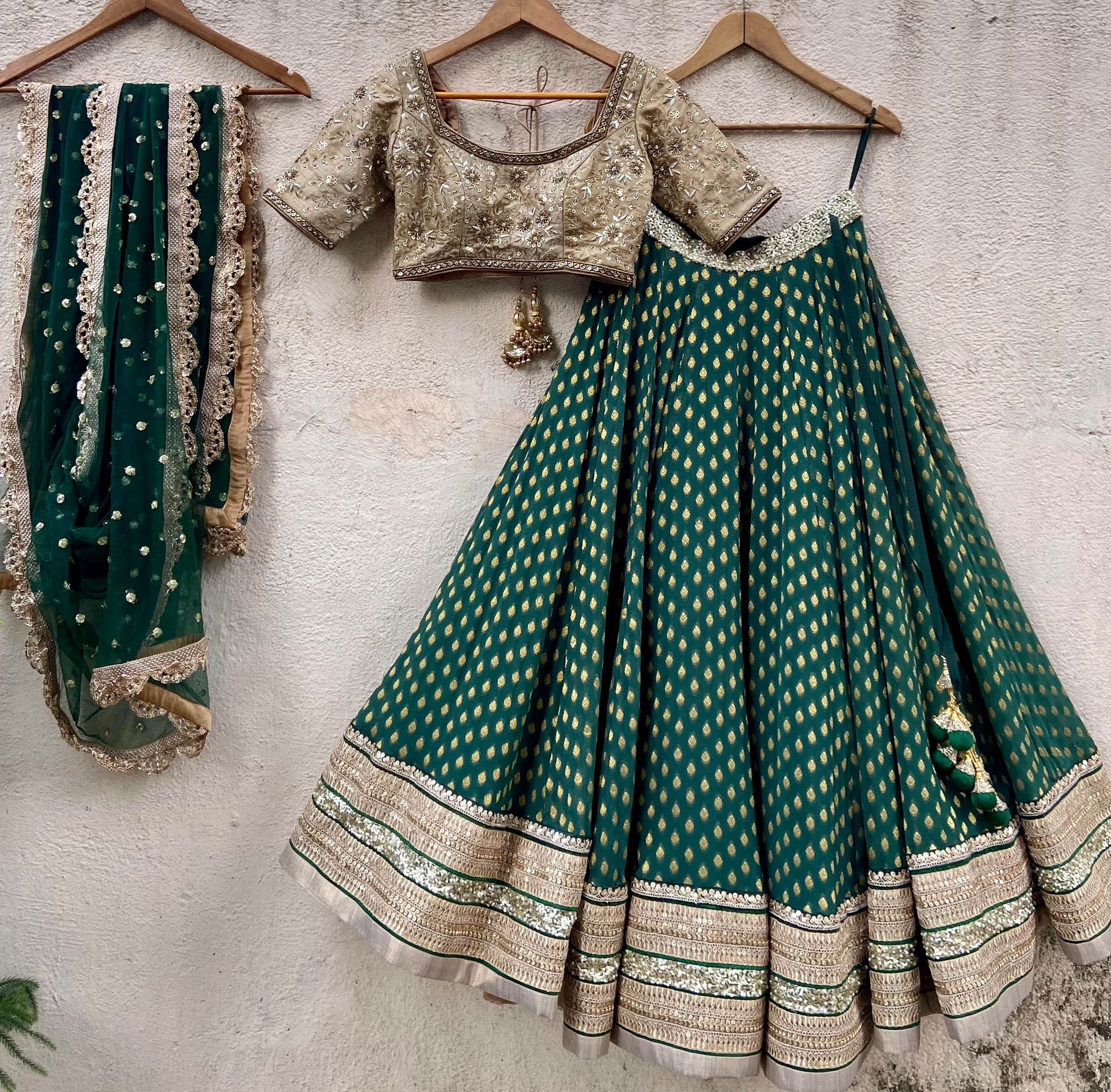 Green and Nude Lehenga Set image 0