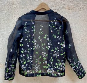 Black Raw Silk Lehenga Set with Handprinted Jacket image 5