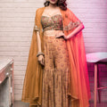Mustard Sharara Set With Cape image 0