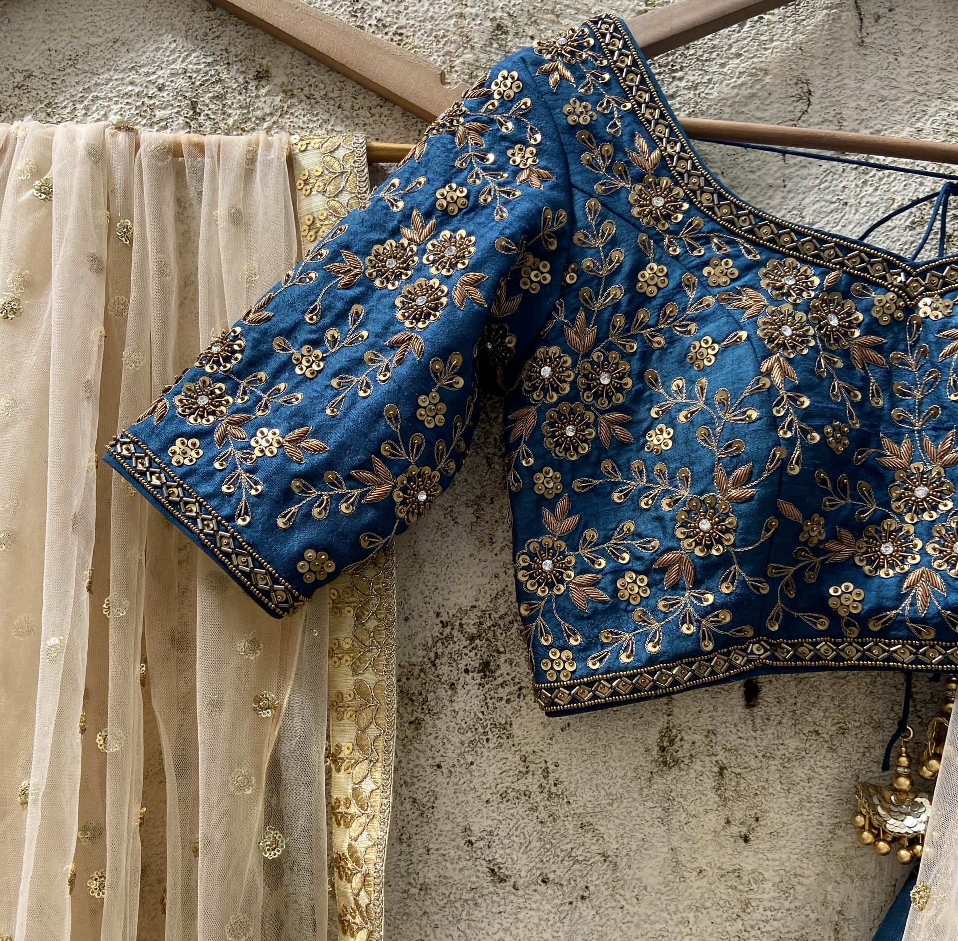 Peacock Blue Embroidered Lehenga Set image 4
