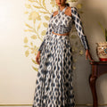White Printed Tie-Up Corset Blouse and Skirt Set image 0