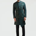 Green Asymmetric Achkan Coat Set image 0