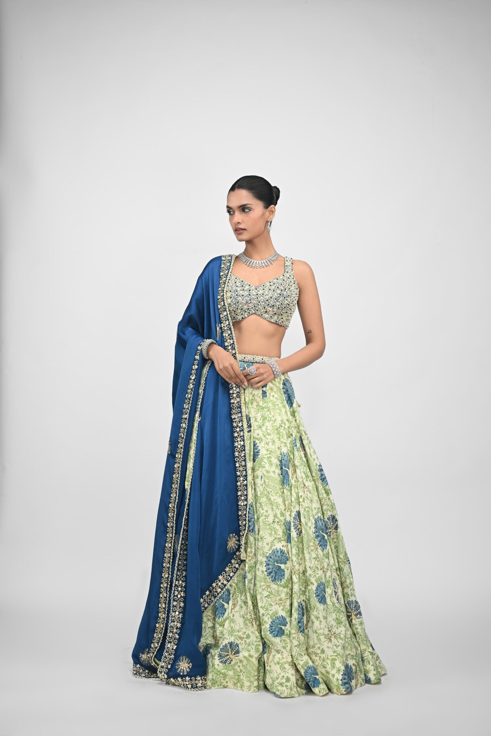 Peacock Highlighted Lehenga Paired with Pearl Blouse and Embroidered Dupatta image 3