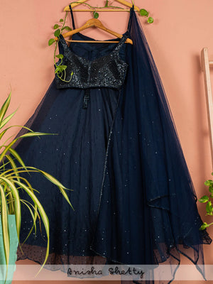 Midnight Blue Shimmer Lehenga Set - XS image