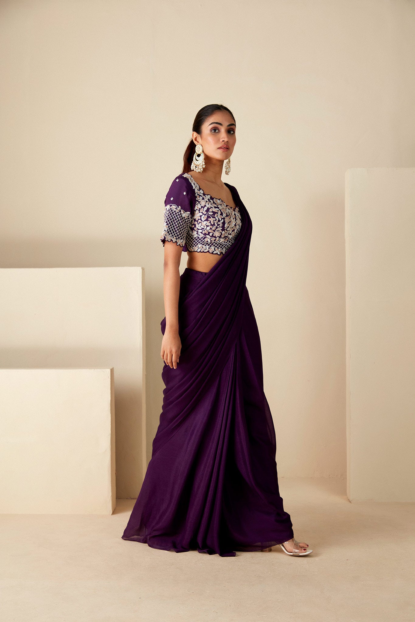 Purple Pre-Drape Saree Ensemble image 2