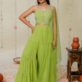 Lime Green Pearl Embroidered Sharara Set image 0