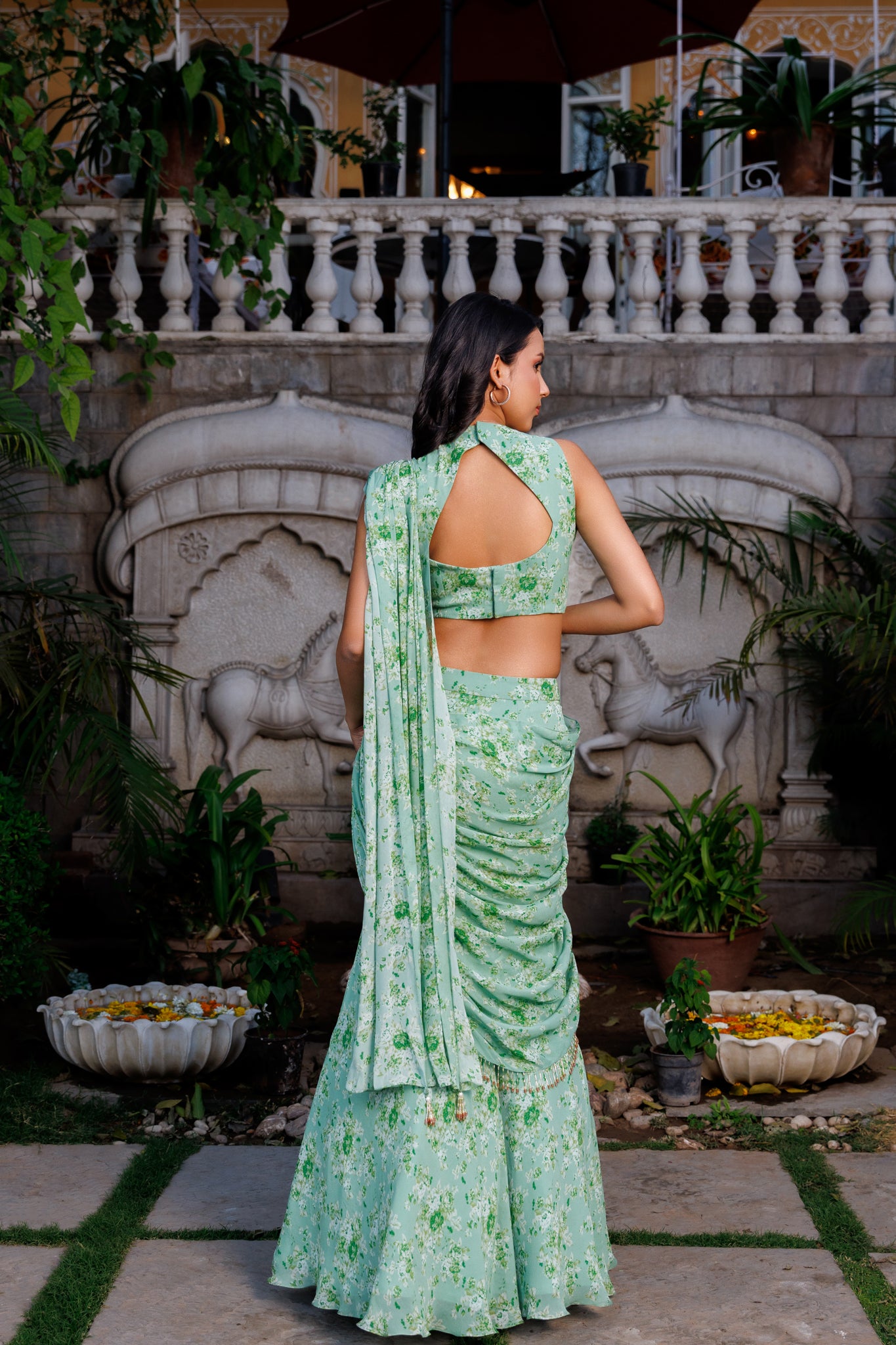 Sage Green Fish Cut Lehenga Set image 6