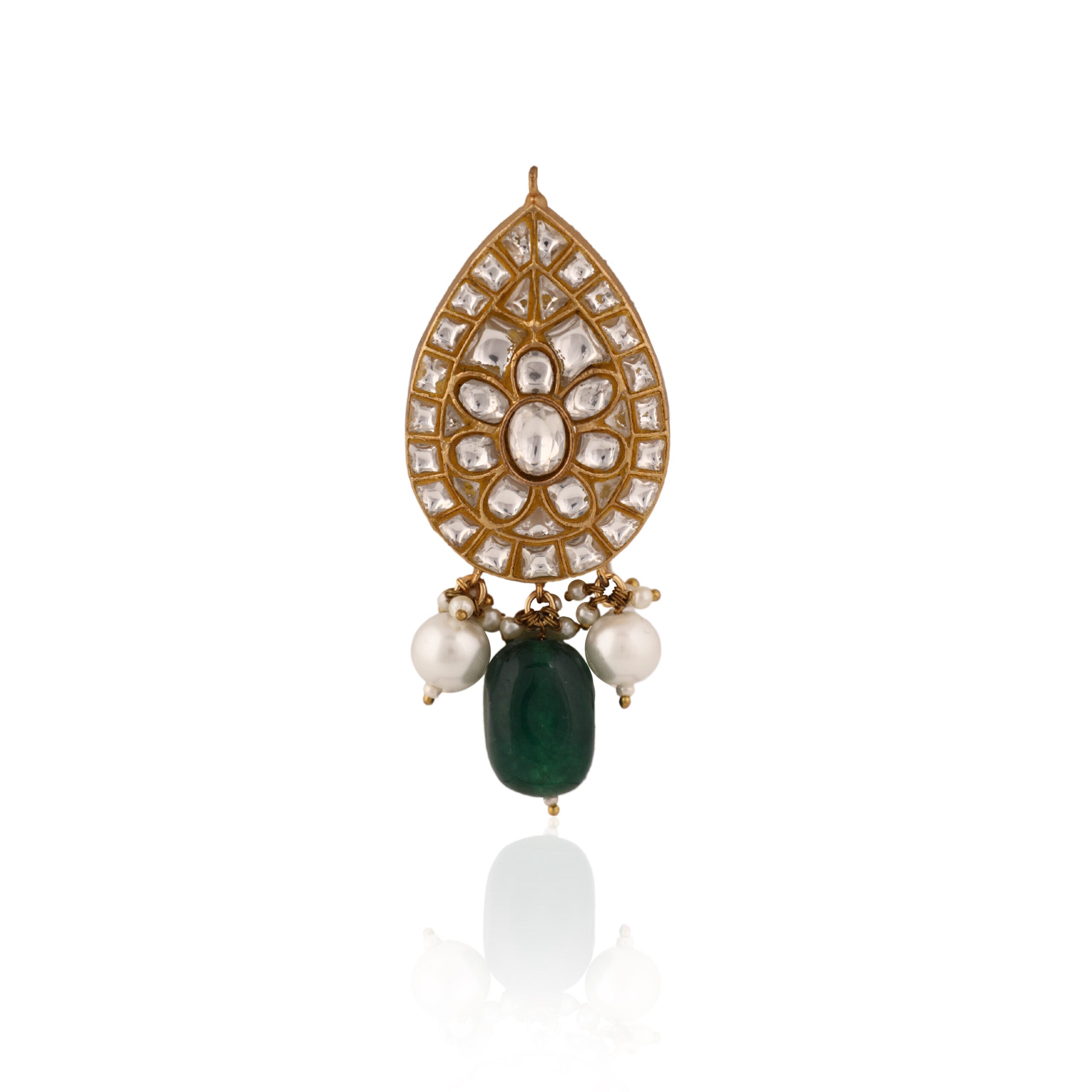Green Beads And White Pearl Brooch image 0