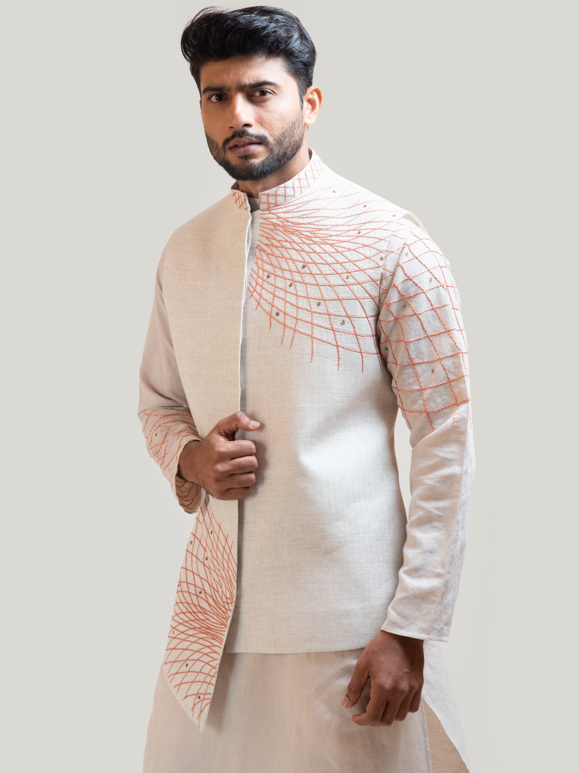 Asymmetric Thread Nehru Jacket image 1