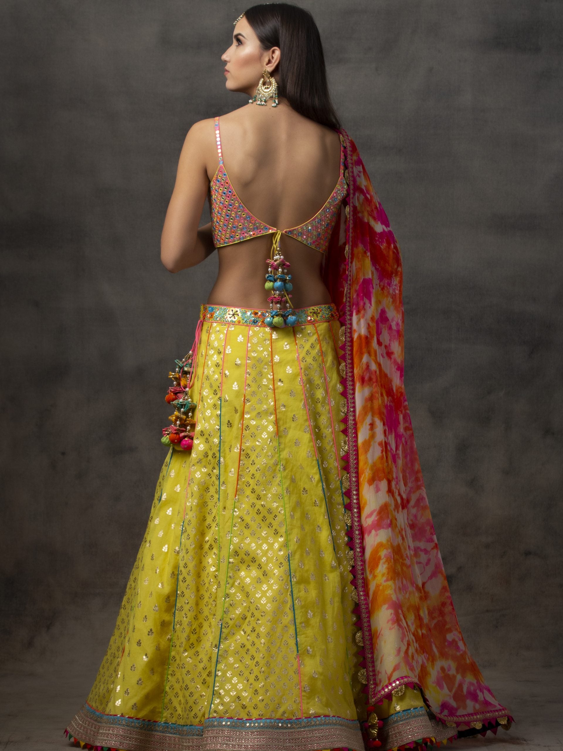 Yellow Lehenga with Rainbow Mirror Work Choli image 1