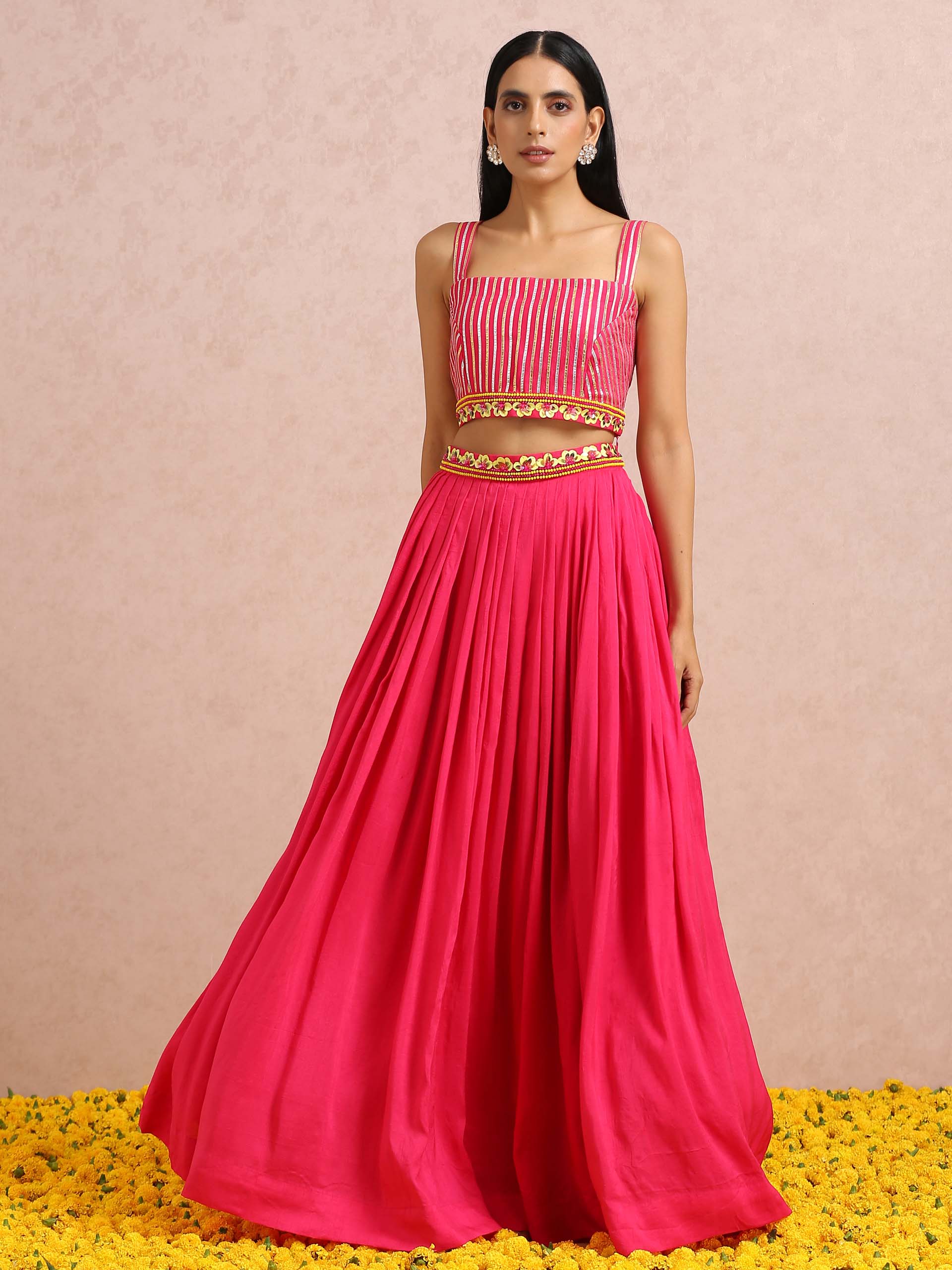 Fuchsia Embroidered Lehenga Set with Cape image 8