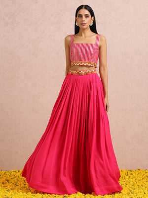 Fuchsia Embroidered Lehenga Set with Cape image 8
